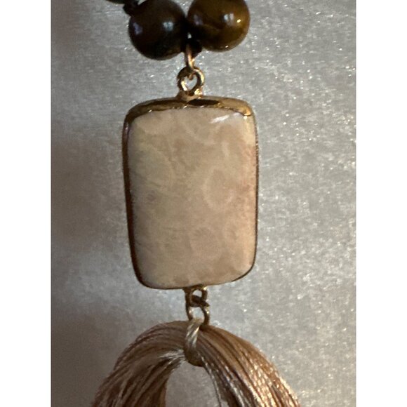 Vintage Fossil Coral Tiger Eye Necklace Beads Pendant 10k Agatized Stone - Picture 6 of 7